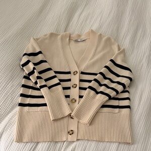 Zara Striped Beige and Navy oversized Women's Sweater